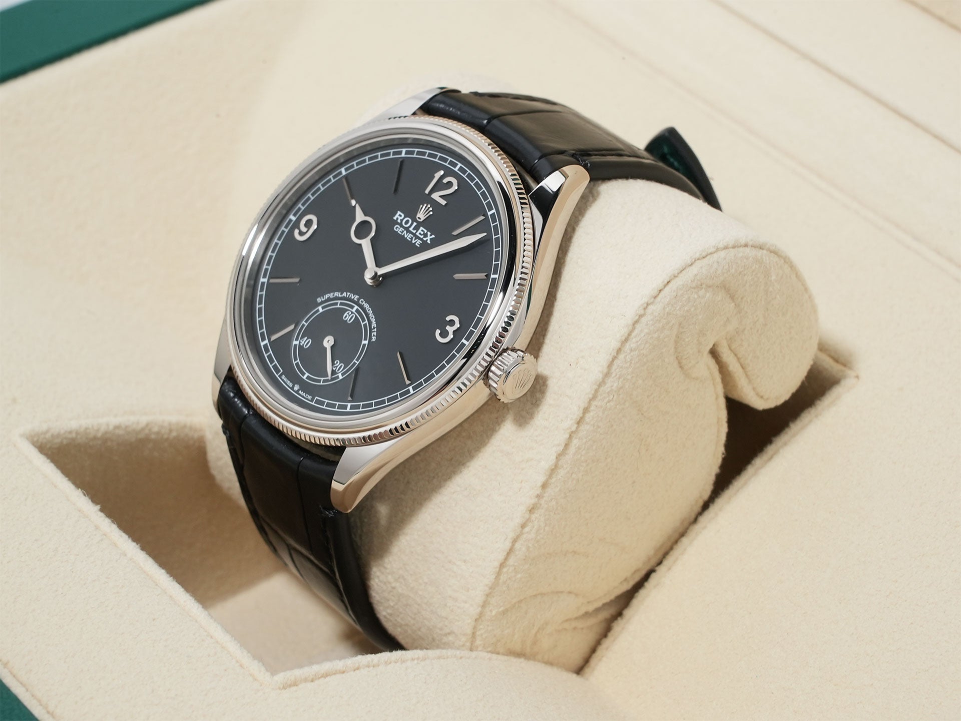 ロレックス 1908 Ref.52509 ホワイトゴールド ブラック文字盤 革ベルト 極美品 favnyakw