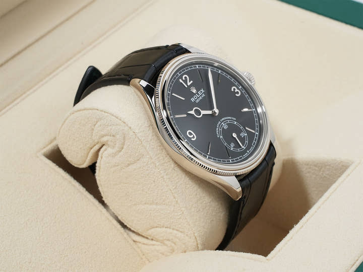 ロレックス 1908 Ref.52509 ホワイトゴールド ブラック文字盤 革ベルト 極美品 favnyakw