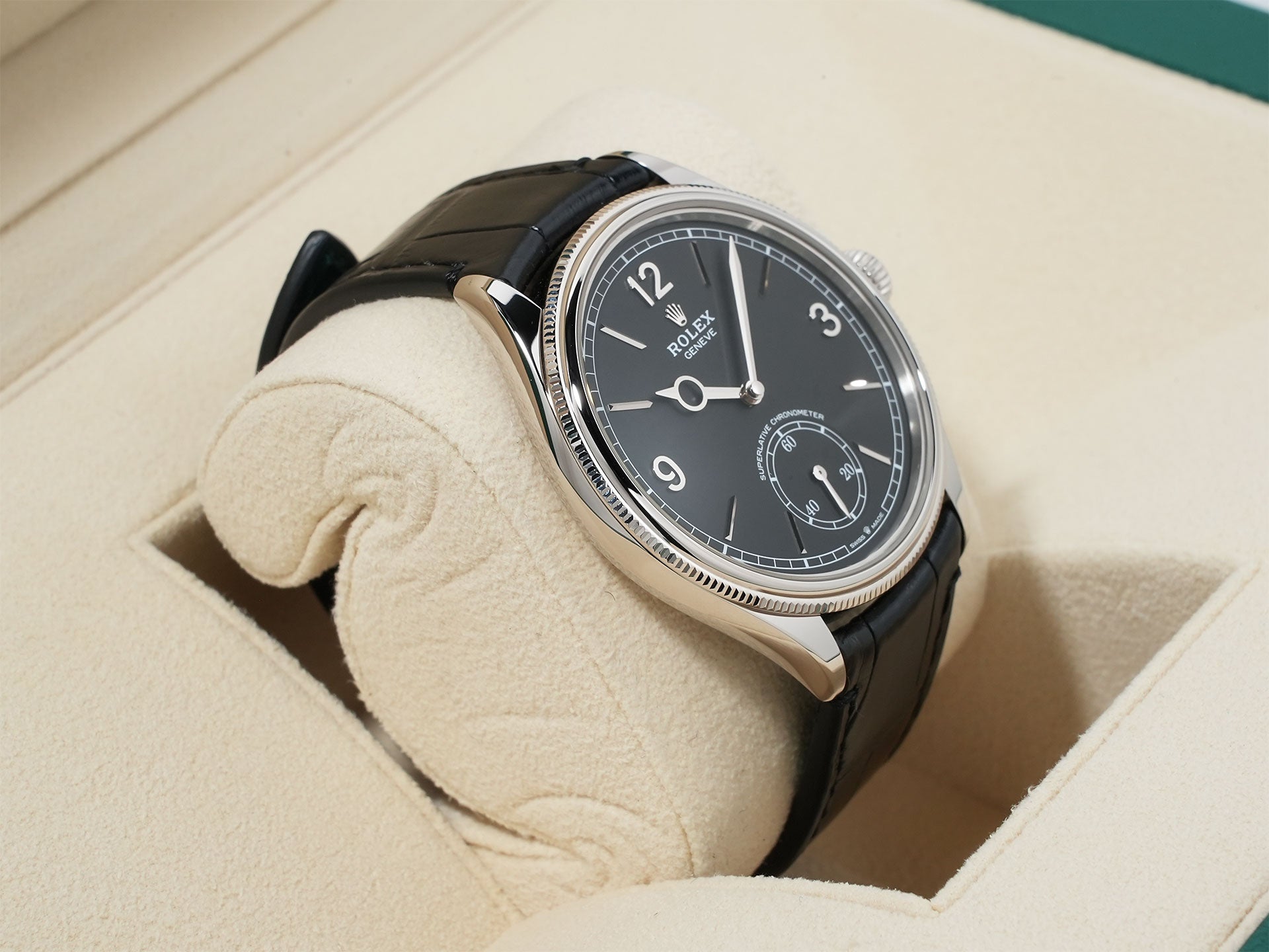 ロレックス 1908 Ref.52509 ホワイトゴールド ブラック文字盤 革ベルト 極美品 favnyakw