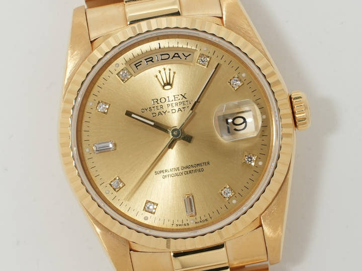 ロレックス デイデイト36 Ref.18238A イエローゴールド シャンパンx10Pダイヤ文字盤 中古 2dgaxcpt
