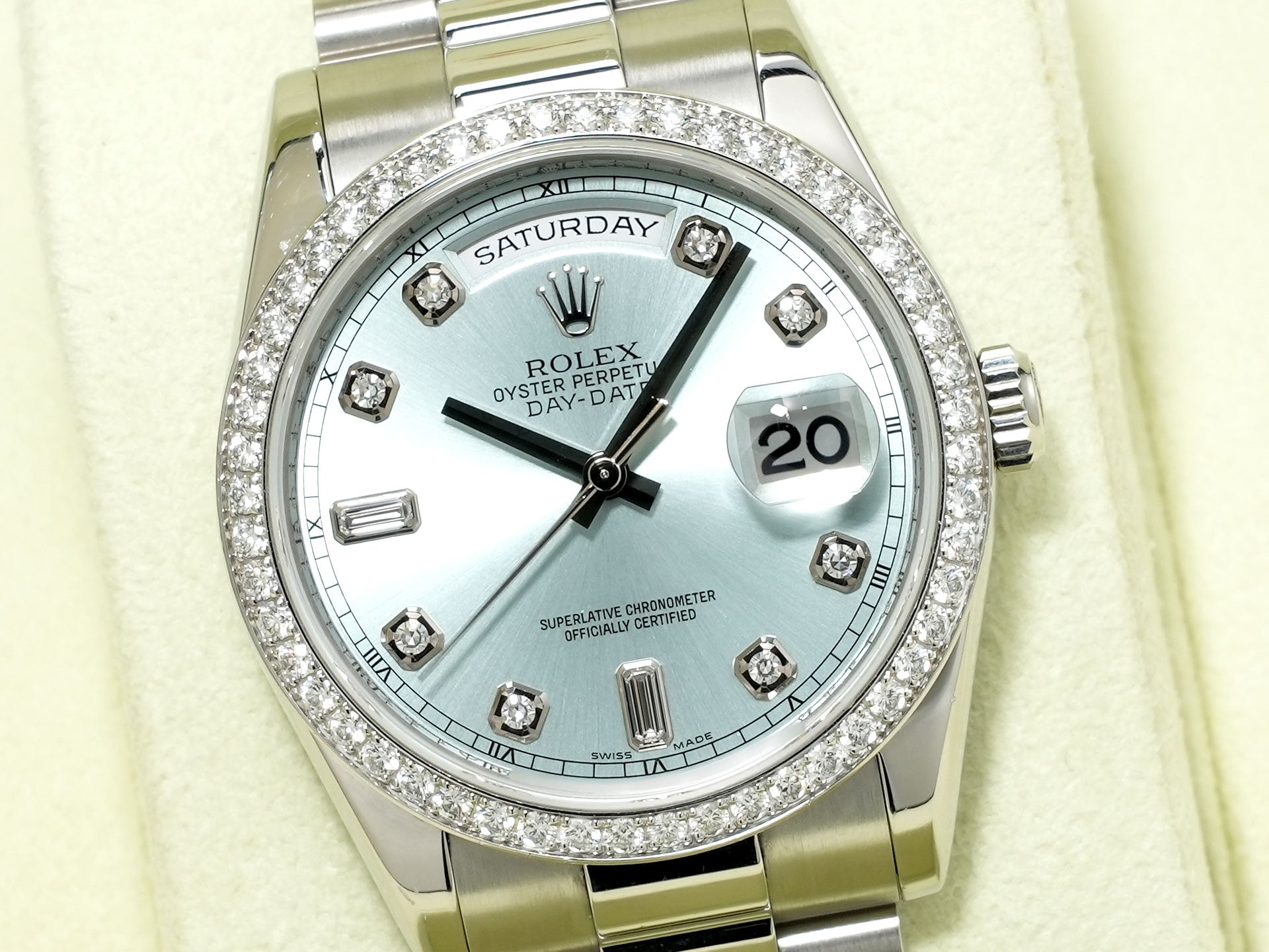 Pre-owned Rolex Day-Date Ref. 118346A Platinum Ice Blue with 10 Diamond Dial (jn7cajvj)