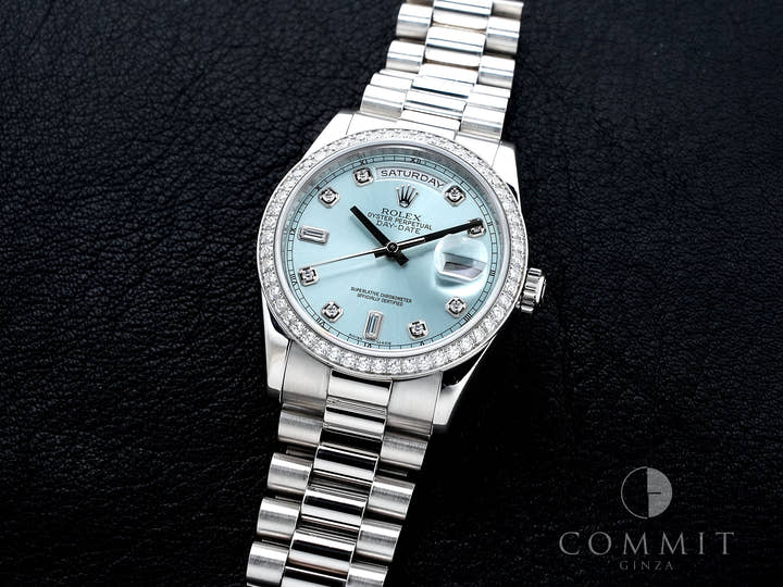 Pre-owned Rolex Day-Date Ref. 118346A Platinum Ice Blue with 10 Diamond Dial (jn7cajvj)