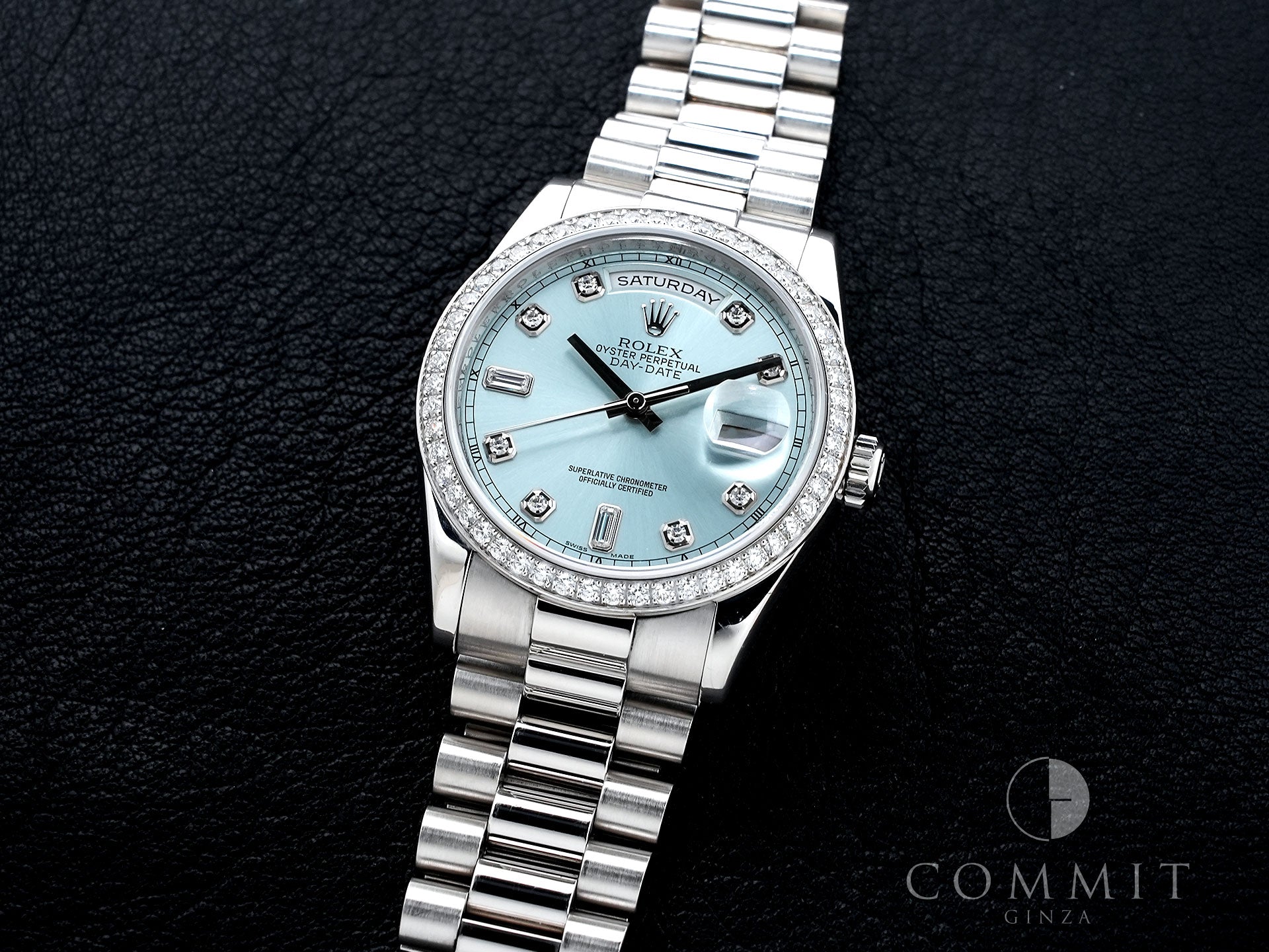 Pre-owned Rolex Day-Date Ref. 118346A Platinum Ice Blue with 10 Diamond Dial (jn7cajvj)