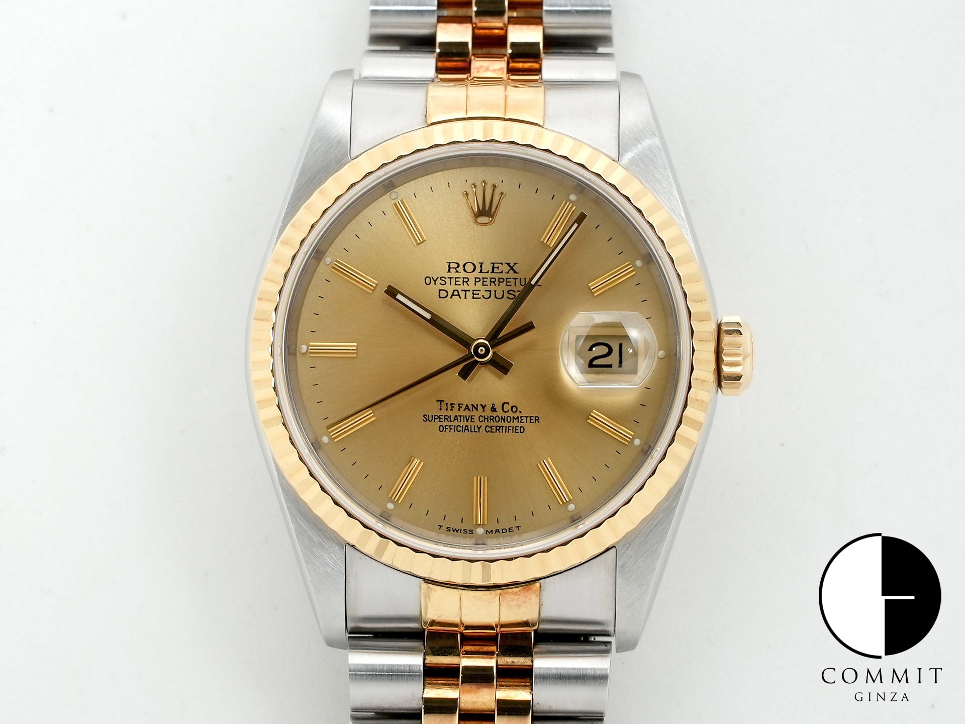 ロレックス デイトジャスト36 TIFFANY Wネーム Ref.16233 ステンレススチール/イエローゴールド シャンパン文字盤 中古 4nn7yapc