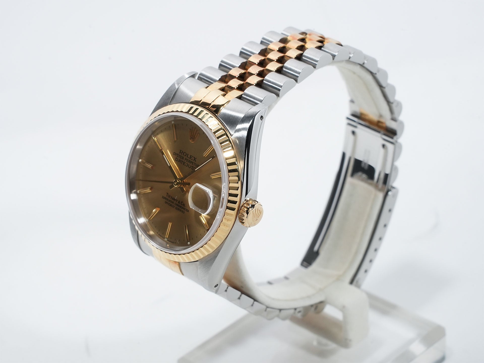 ロレックス デイトジャスト36 TIFFANY Wネーム Ref.16233 ステンレススチール/イエローゴールド シャンパン文字盤 中古 4nn7yapc