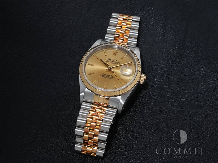 ロレックス デイトジャスト36 TIFFANY Wネーム Ref.16233 ステンレススチール/イエローゴールド シャンパン文字盤 中古 4nn7yapc