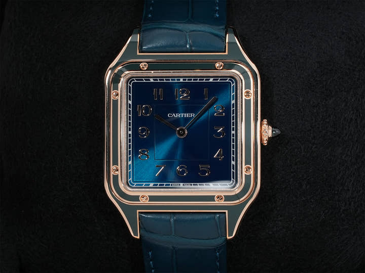 カルティエ サントス デュモン Ref.WGSA0098 ローズゴールド ピーコックブルー文字盤 未使用 32yvot7e