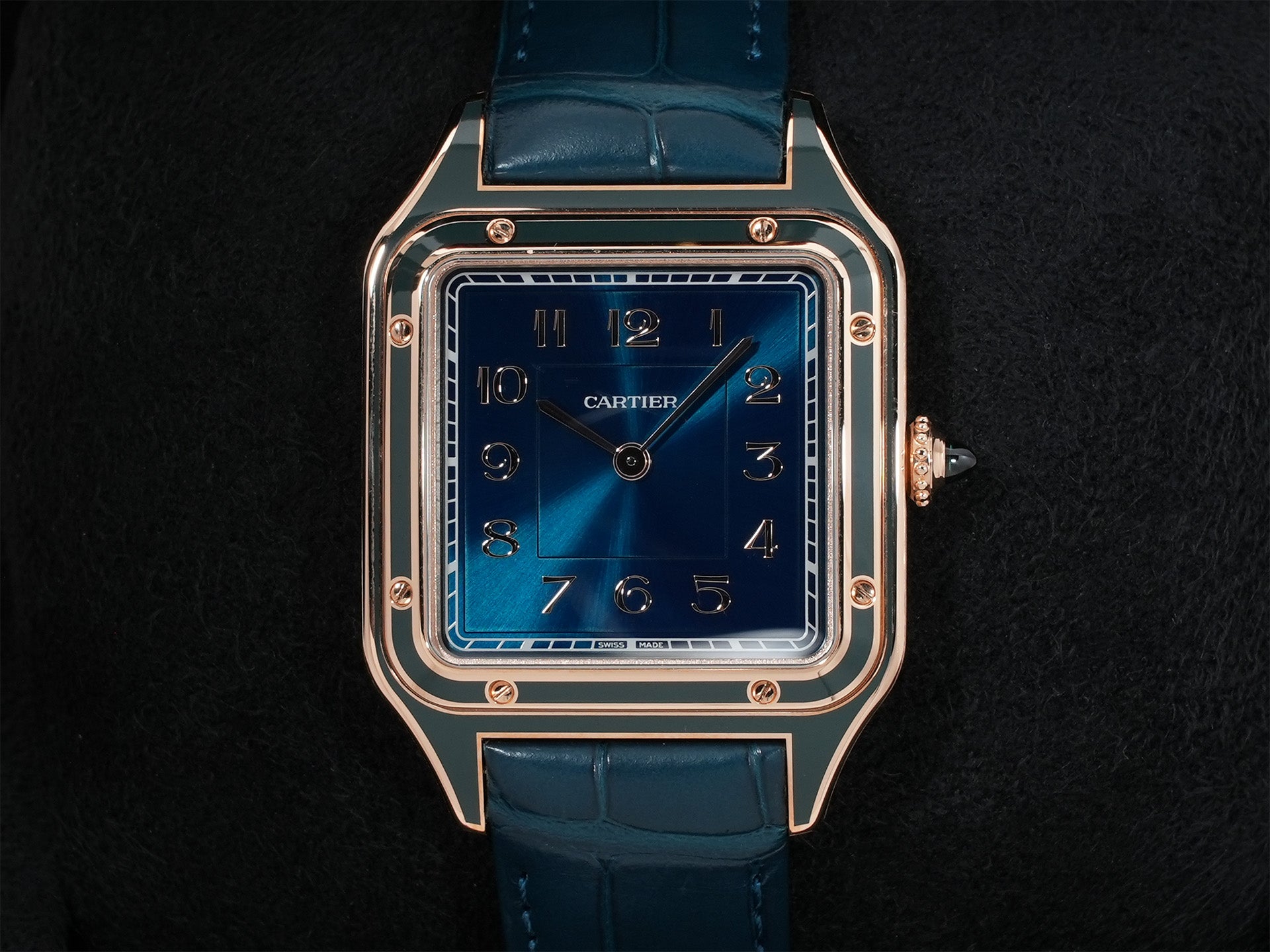 カルティエ サントス デュモン Ref.WGSA0098 ローズゴールド ピーコックブルー文字盤 未使用 32yvot7e