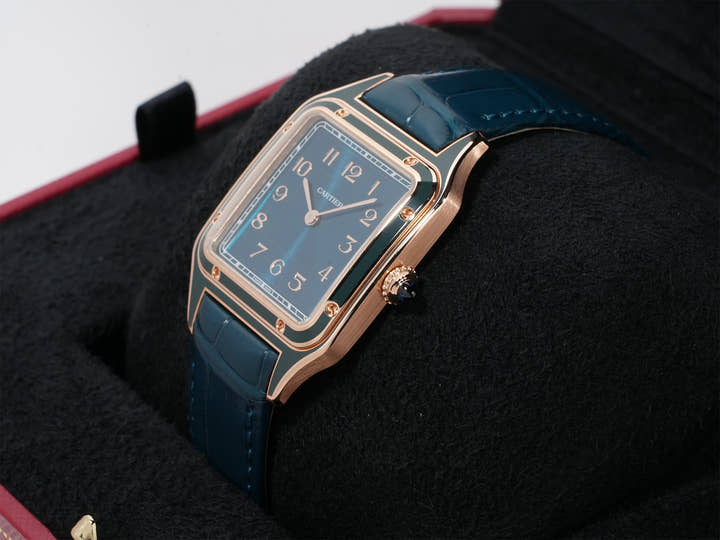 カルティエ サントス デュモン Ref.WGSA0098 ローズゴールド ピーコックブルー文字盤 未使用 32yvot7e