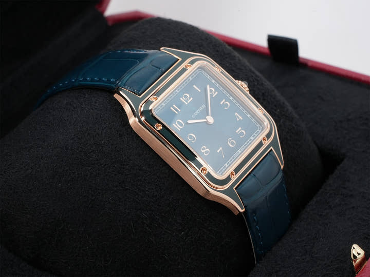 カルティエ サントス デュモン Ref.WGSA0098 ローズゴールド ピーコックブルー文字盤 未使用 32yvot7e