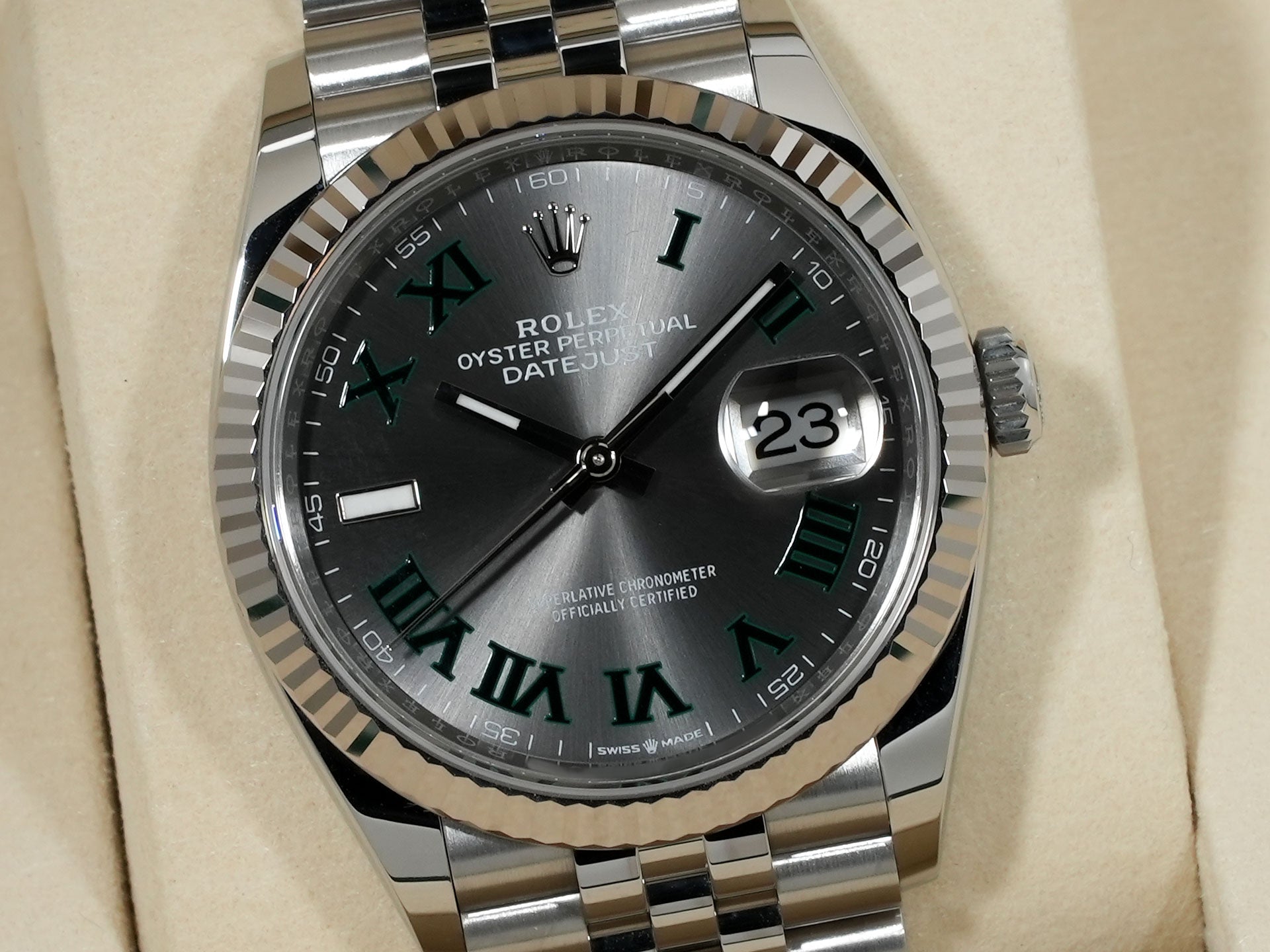 ロレックス デイトジャスト36 Ref.126234 ステンレススチール/ホワイトゴールド スレートローマン文字盤 ジュビリーブレスレット 美中古 7qee3xfv