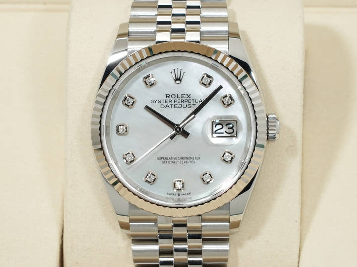 ロレックス デイトジャスト36 Ref.126234NG ステンレススチール/ホワイトゴールド ホワイトシェルx10Pダイヤ文字盤 未使用 xe2kczs8