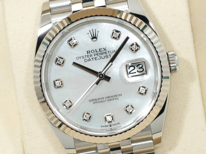 ロレックス デイトジャスト36 Ref.126234NG ステンレススチール/ホワイトゴールド ホワイトシェルx10Pダイヤ文字盤 未使用 xe2kczs8