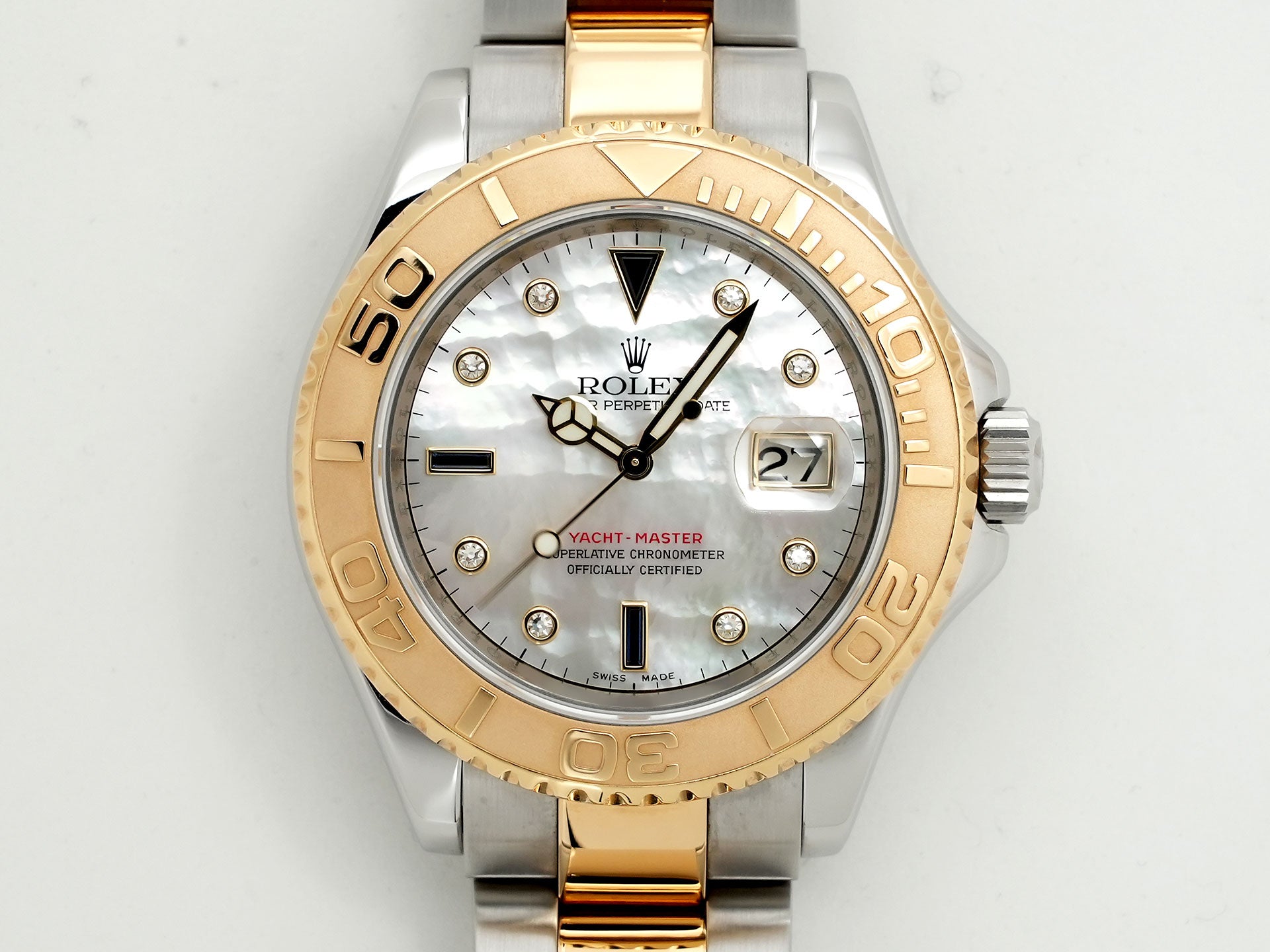 ロレックス ヨットマスター40 Ref.16623NGS ステンレススチール/イエローゴールド ホワイトシェルx3Pサファイア/8Pダイヤ文字盤 中古 awgj3z55