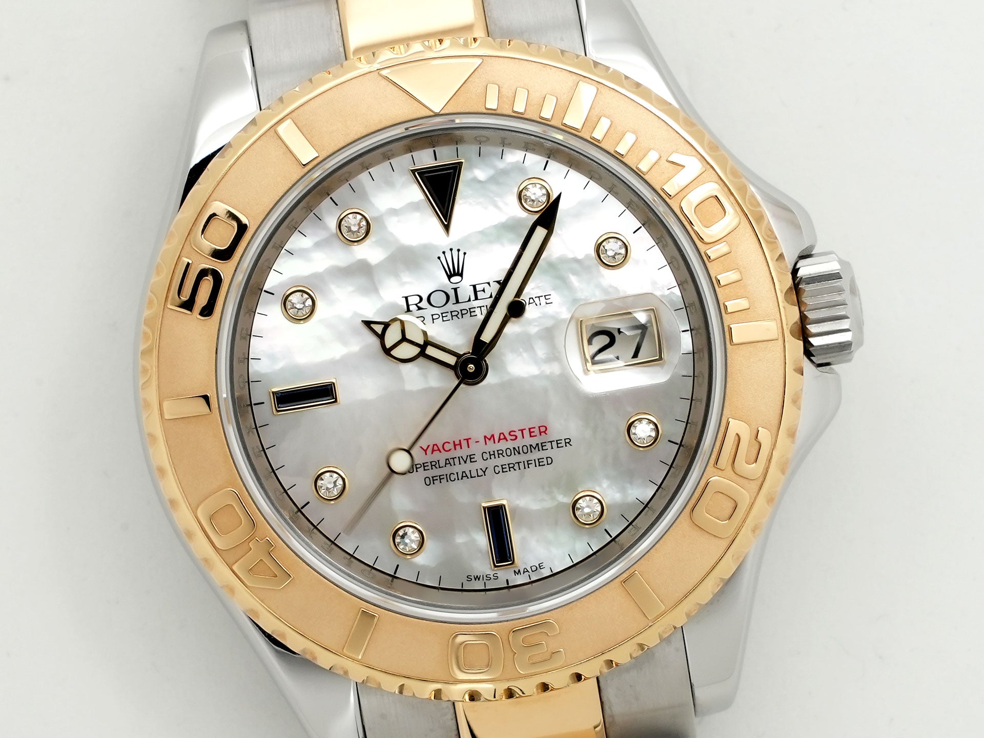 ロレックス ヨットマスター40 Ref.16623NGS ステンレススチール/イエローゴールド ホワイトシェルx3Pサファイア/8Pダイヤ文字盤 中古 awgj3z55