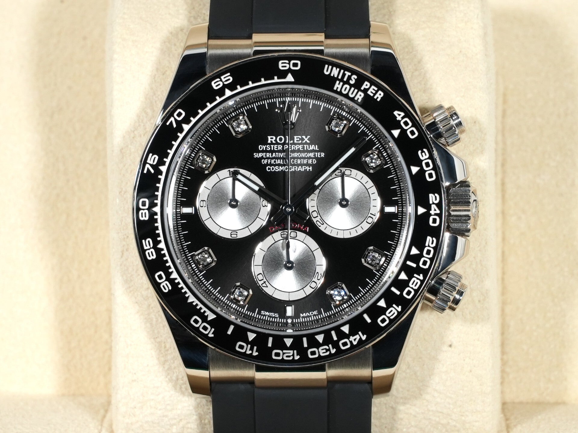 ロレックス デイトナ Ref.126519LN ホワイトゴールド ブライトブラックxスチールx8Pダイヤ文字盤 美中古 putkxwey