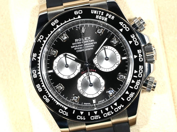 ロレックス デイトナ Ref.126519LN ホワイトゴールド ブライトブラックxスチールx8Pダイヤ文字盤 美中古 putkxwey