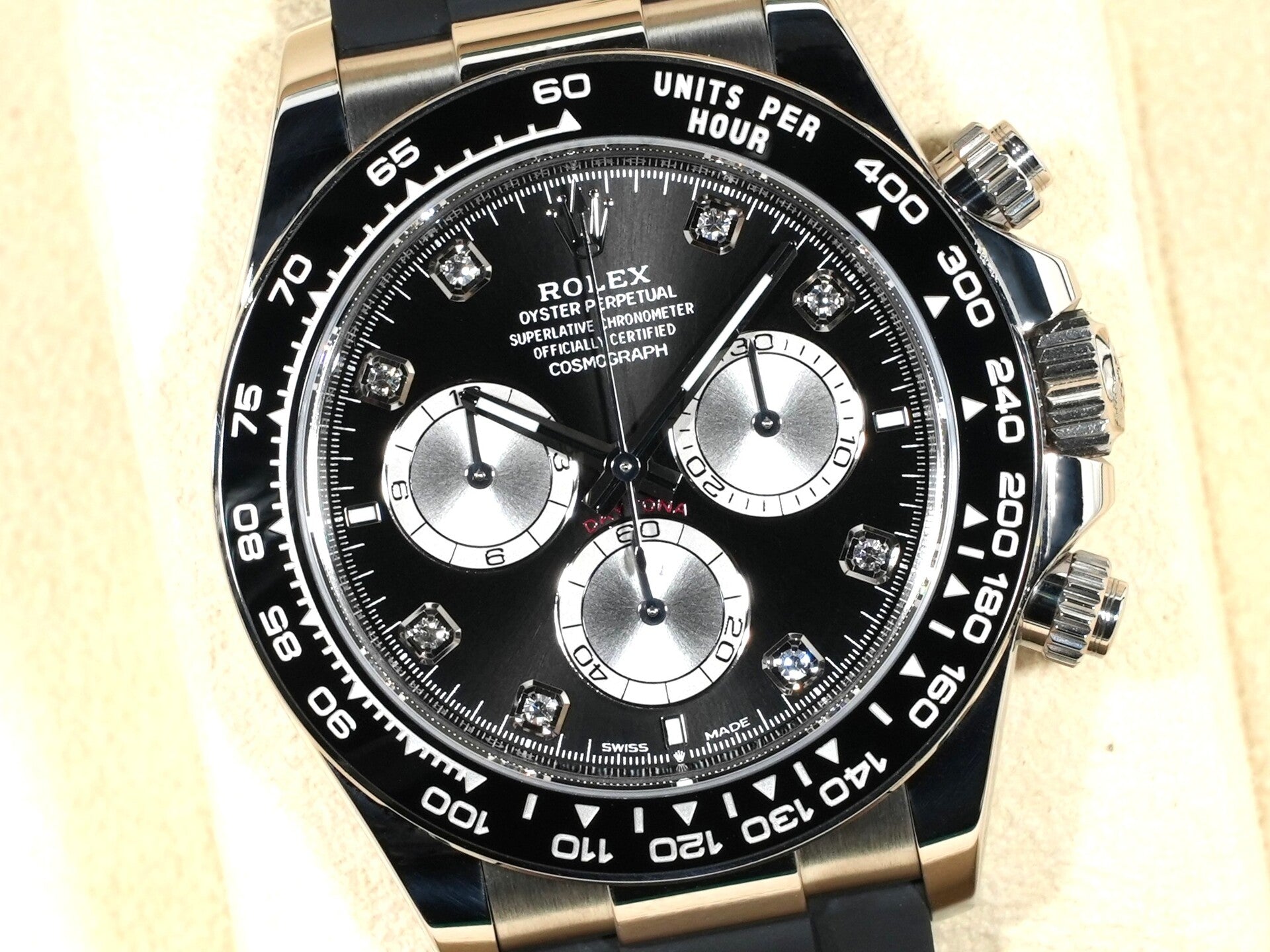 ロレックス デイトナ Ref.126519LN ホワイトゴールド ブライトブラックxスチールx8Pダイヤ文字盤 美中古 putkxwey