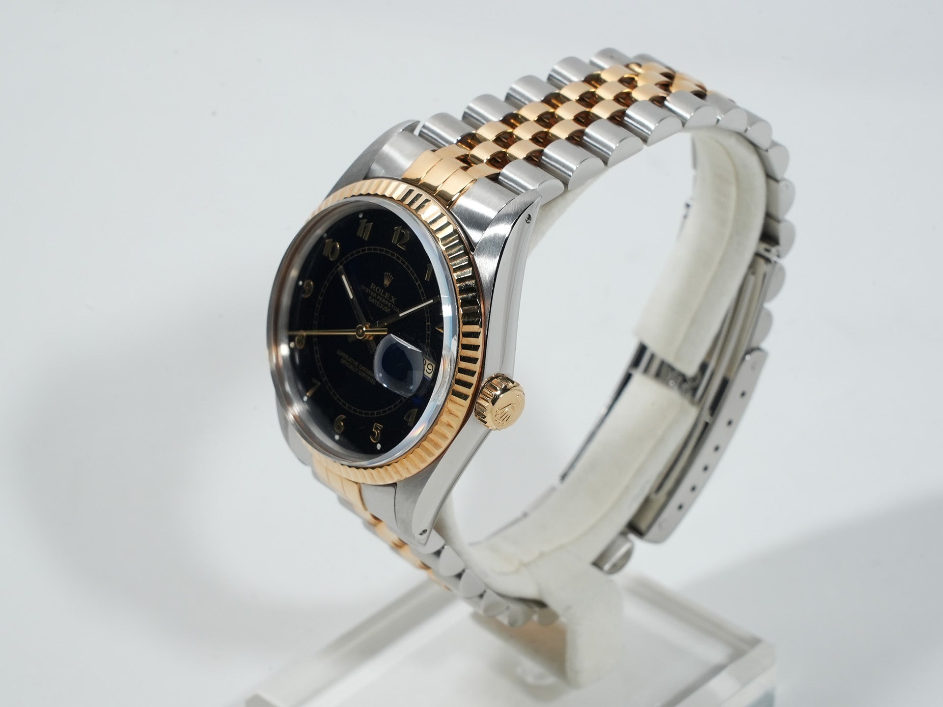 Pre-owned Rolex Datejust Ref. 16013 in stainless steel and yellow gold with a blue sterling silver boiler gauge dial (q3e842fd)