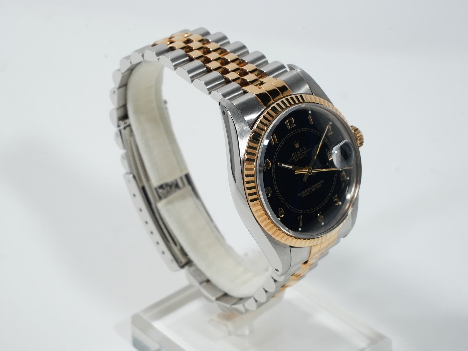 Pre-owned Rolex Datejust Ref. 16013 in stainless steel and yellow gold with a blue sterling silver boiler gauge dial (q3e842fd)