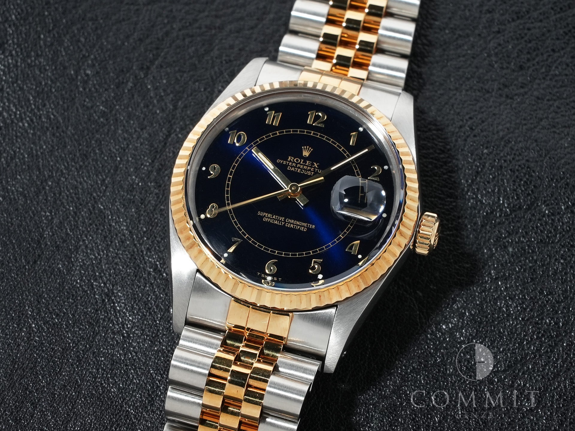 Pre-owned Rolex Datejust Ref. 16013 in stainless steel and yellow gold with a blue sterling silver boiler gauge dial (q3e842fd)