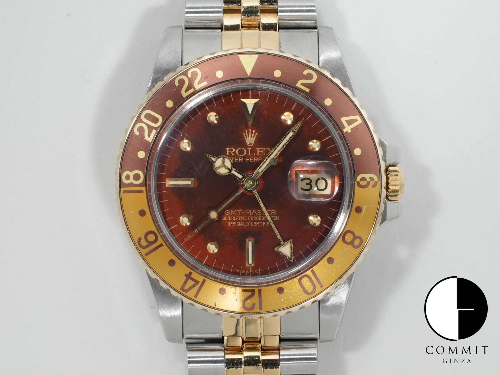 ロレックス GMTマスター Ref.16753 ステンレススチール/イエローゴールド ブラウン文字盤 ジュビリーブレスレット 中古 uqyc5o8u