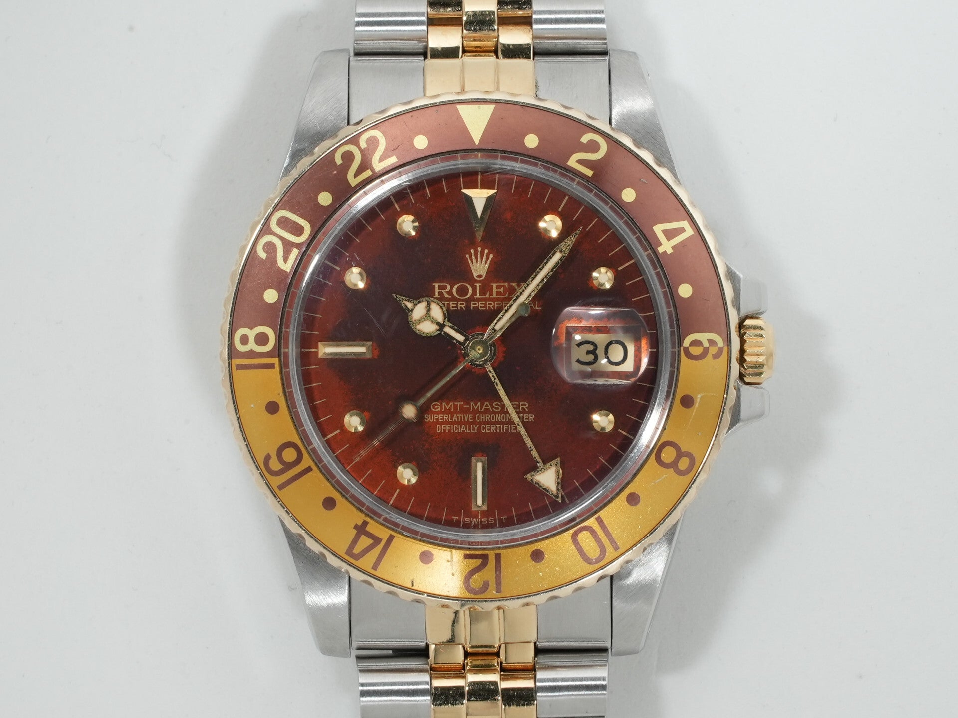ロレックス GMTマスター Ref.16753 ステンレススチール/イエローゴールド ブラウン文字盤 ジュビリーブレスレット 中古 uqyc5o8u
