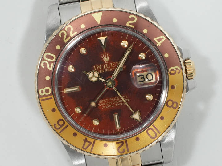 ロレックス GMTマスター Ref.16753 ステンレススチール/イエローゴールド ブラウン文字盤 ジュビリーブレスレット 中古 uqyc5o8u