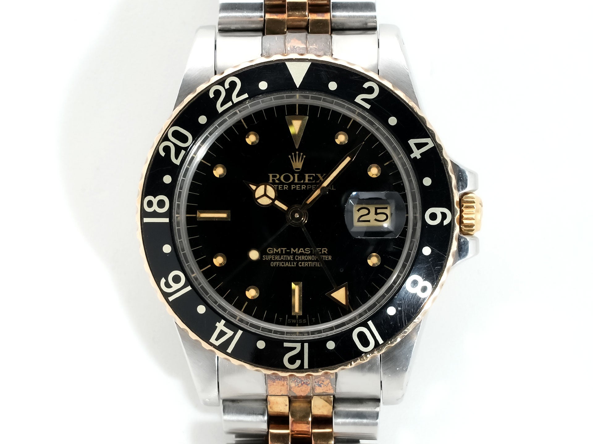 Pre-owned Rolex GMT-Master Ref. 16753 in stainless steel/yellow gold with a black dial and Jubilee bracelet (xkrpyj86)