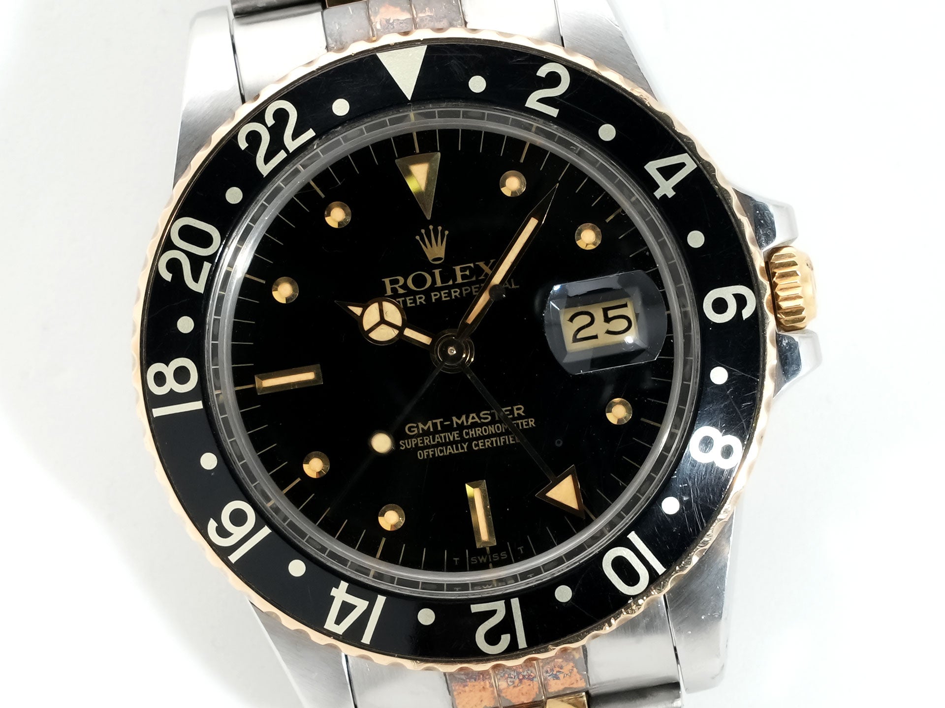 Pre-owned Rolex GMT-Master Ref. 16753 in stainless steel/yellow gold with a black dial and Jubilee bracelet (xkrpyj86)
