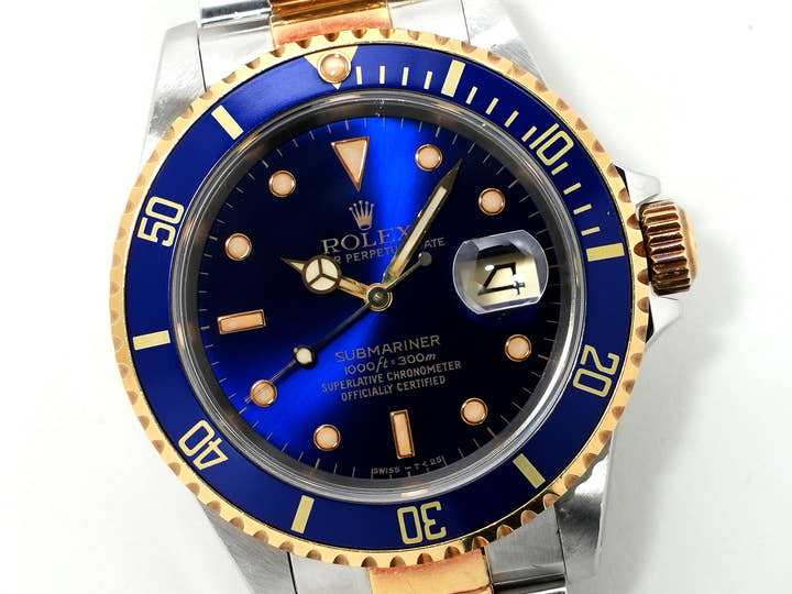 Pre-owned Rolex Submariner Date Ref. 16613 in Stainless Steel/Yellow Gold with Blue Dial (7ojgtoqa)