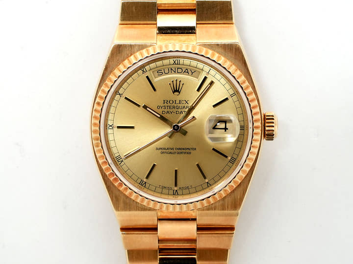 Rolex Oysterquartz Day-Date 36 Ref. 19018N Yellow Gold Champagne Dial Pre-owned jtueoz9o
