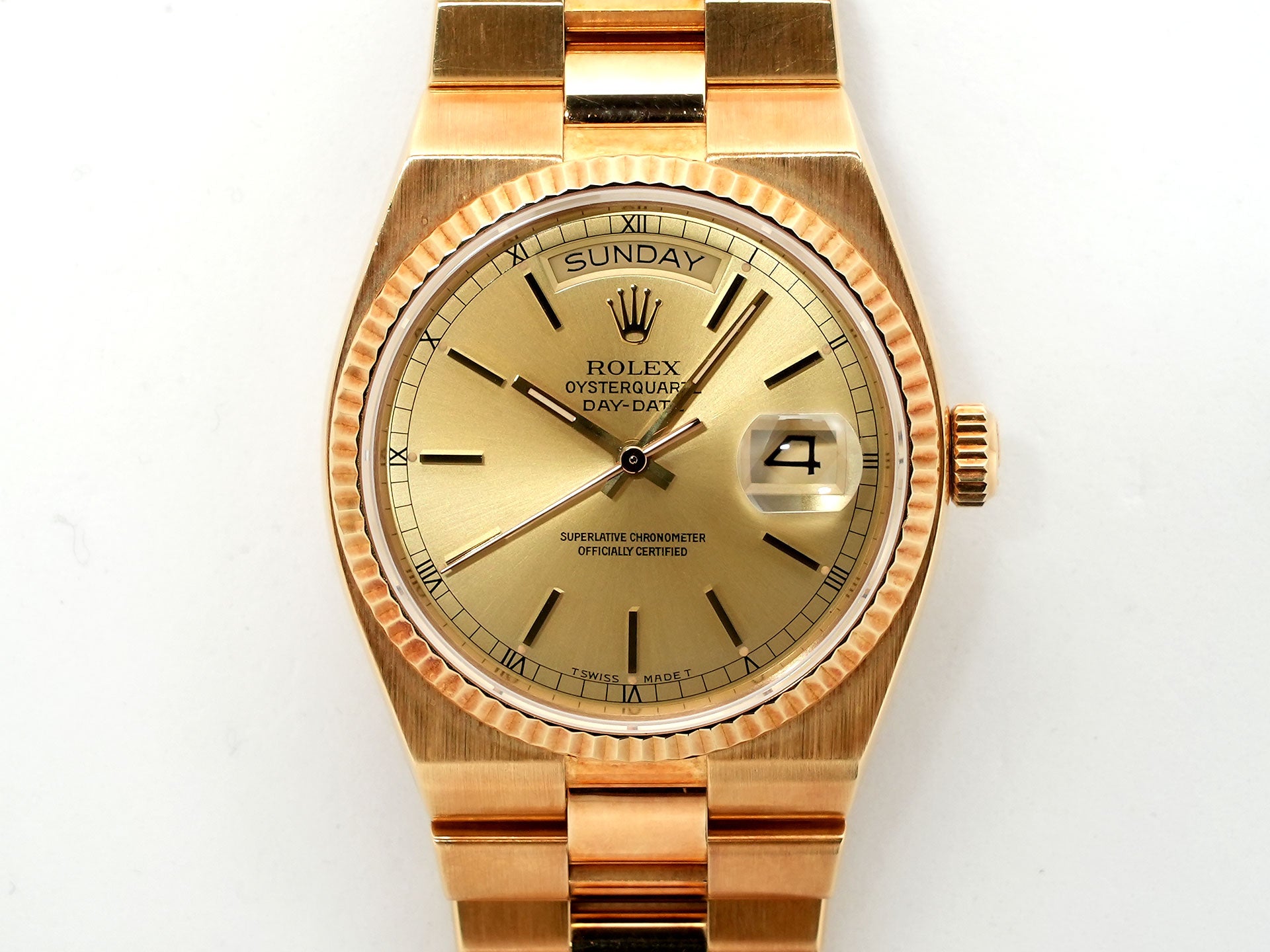 Rolex Oysterquartz Day-Date 36 Ref. 19018N Yellow Gold Champagne Dial Pre-owned jtueoz9o