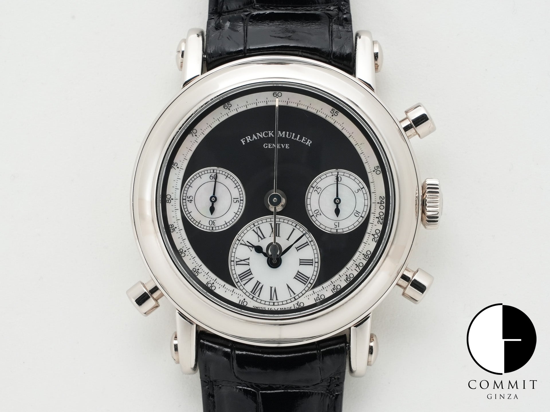 Franck Muller Round Split-Second Double-Face Chronograph Ref. 7000RDF White Gold Black and Mother-of-Pearl Dial Excellent Condition szggb6a9