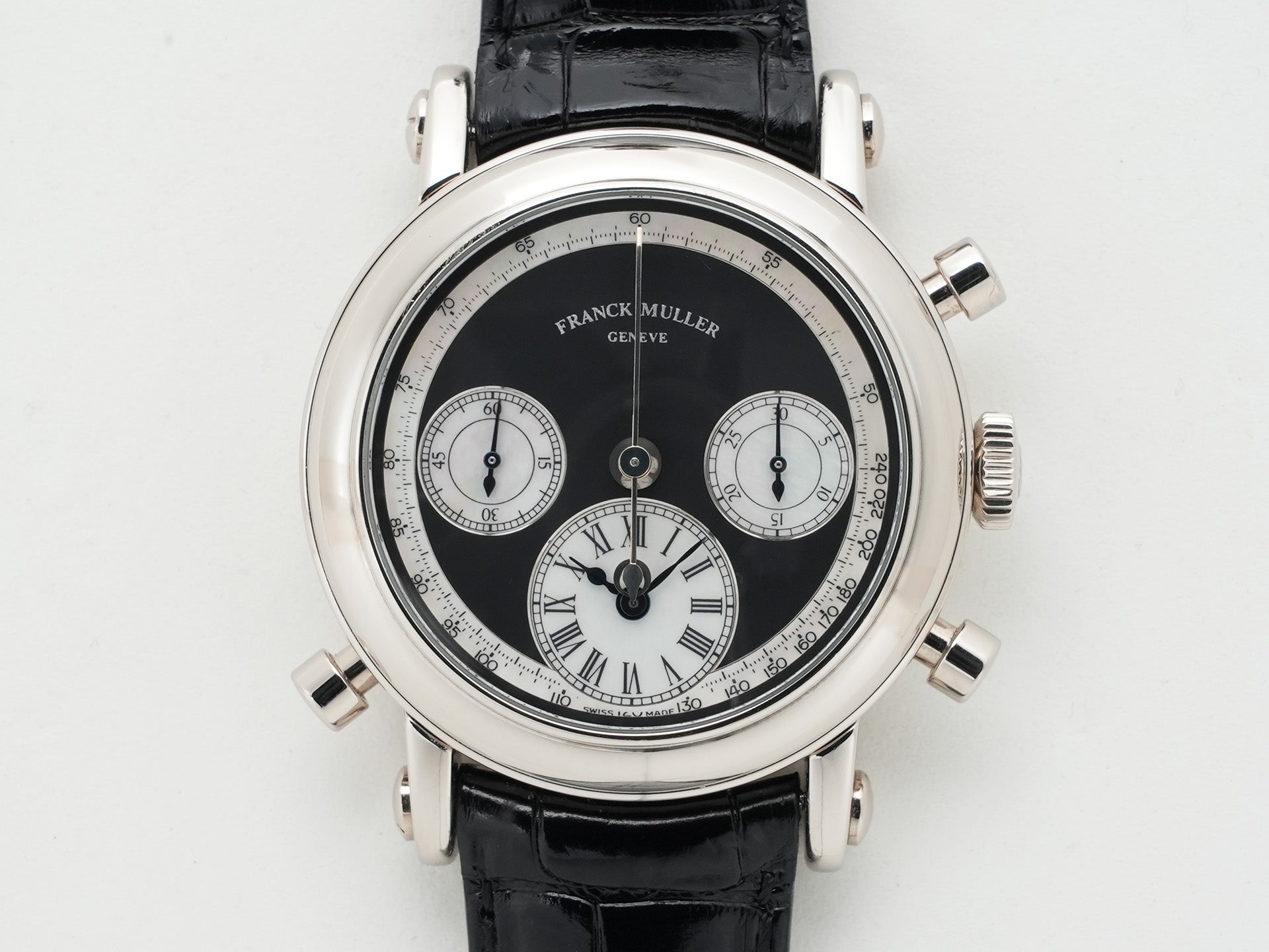 Franck Muller Round Split-Second Double-Face Chronograph Ref. 7000RDF White Gold Black and Mother-of-Pearl Dial Excellent Condition szggb6a9