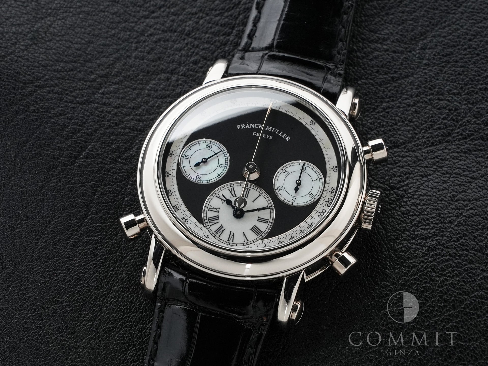 Franck Muller Round Split-Second Double-Face Chronograph Ref. 7000RDF White Gold Black and Mother-of-Pearl Dial Excellent Condition szggb6a9