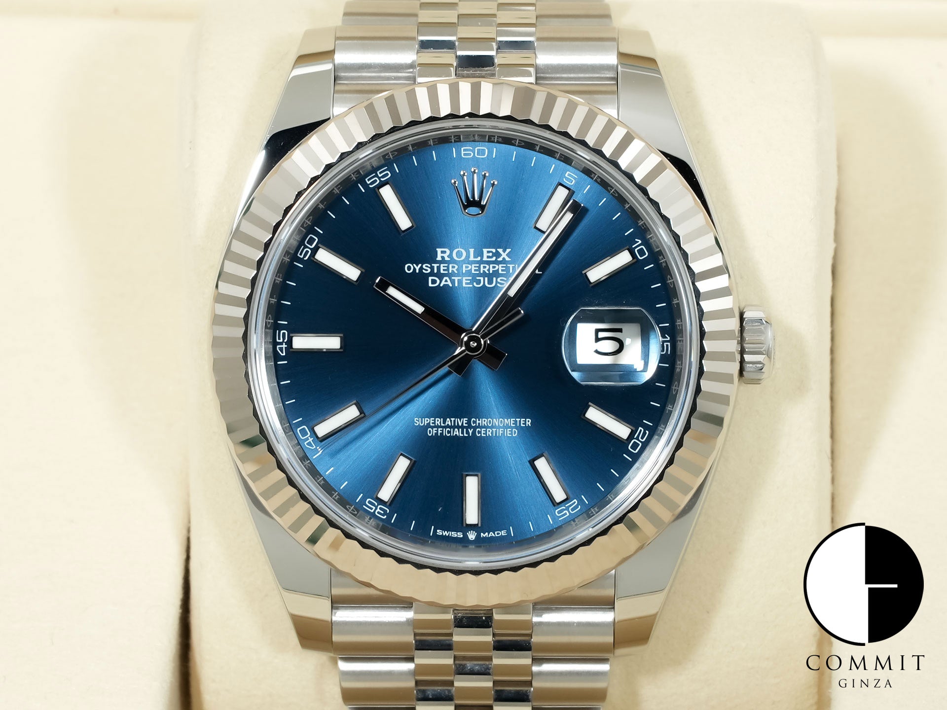 Pre-owned Rolex Datejust 41 Ref. 126334 Stainless Steel/White Gold Bright Blue Dial Jubilee Bracelet jjf2e2hy