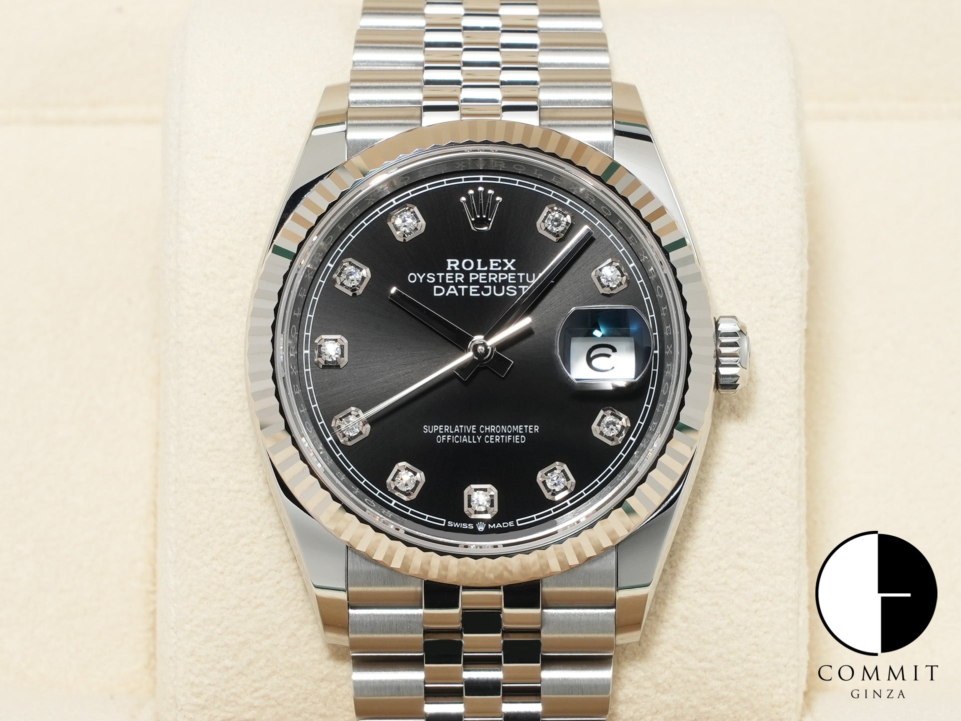 Rolex Datejust 36 Ref. 126234G Stainless Steel/White Gold Black 10-Piece Diamond Dial Jubilee Bracelet Excellent Condition 77q7msvn