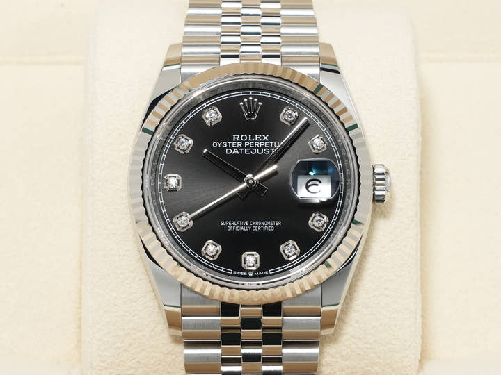 Rolex Datejust 36 Ref. 126234G Stainless Steel/White Gold Black 10-Piece Diamond Dial Jubilee Bracelet Excellent Condition 77q7msvn