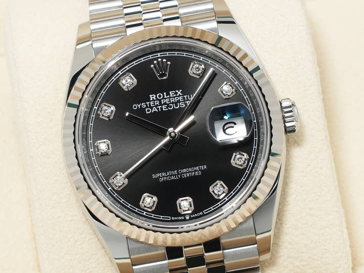 Rolex Datejust 36 Ref. 126234G Stainless Steel/White Gold Black 10-Piece Diamond Dial Jubilee Bracelet Excellent Condition 77q7msvn