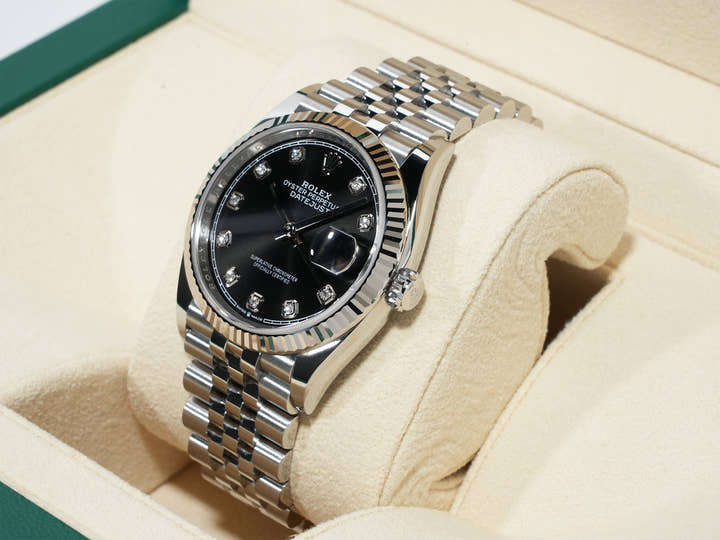 Rolex Datejust 36 Ref. 126234G Stainless Steel/White Gold Black 10-Piece Diamond Dial Jubilee Bracelet Excellent Condition 77q7msvn