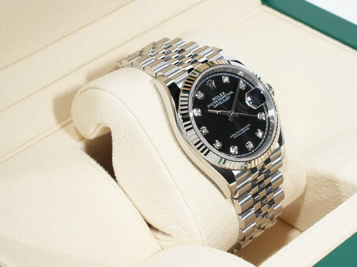 Rolex Datejust 36 Ref. 126234G Stainless Steel/White Gold Black 10-Piece Diamond Dial Jubilee Bracelet Excellent Condition 77q7msvn