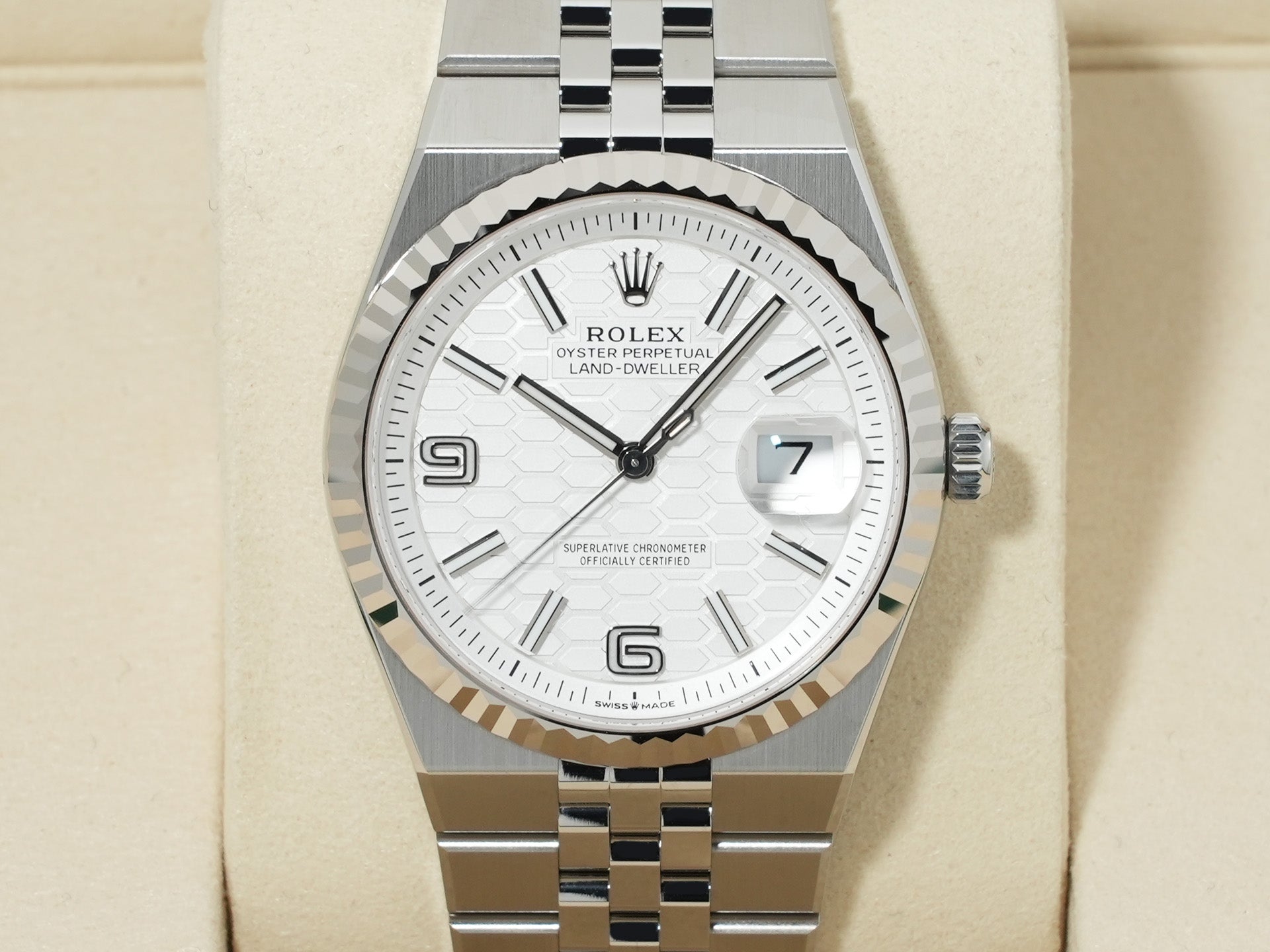 Rolex Land-Dweller Ref. 127234 Stainless Steel/White Gold White Dial Jubilee Bracelet Unused p2jy3zxs
