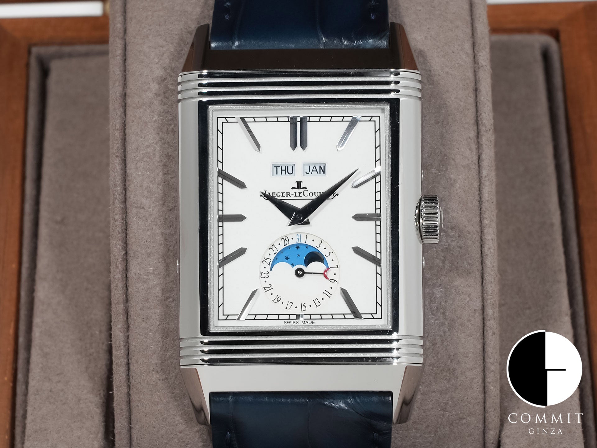 Jaeger-LeCoultre Reverso Tribute Duo Ref. Q3918420 Stainless Steel Silver with Blue Dial Pre-owned 342p4e8a