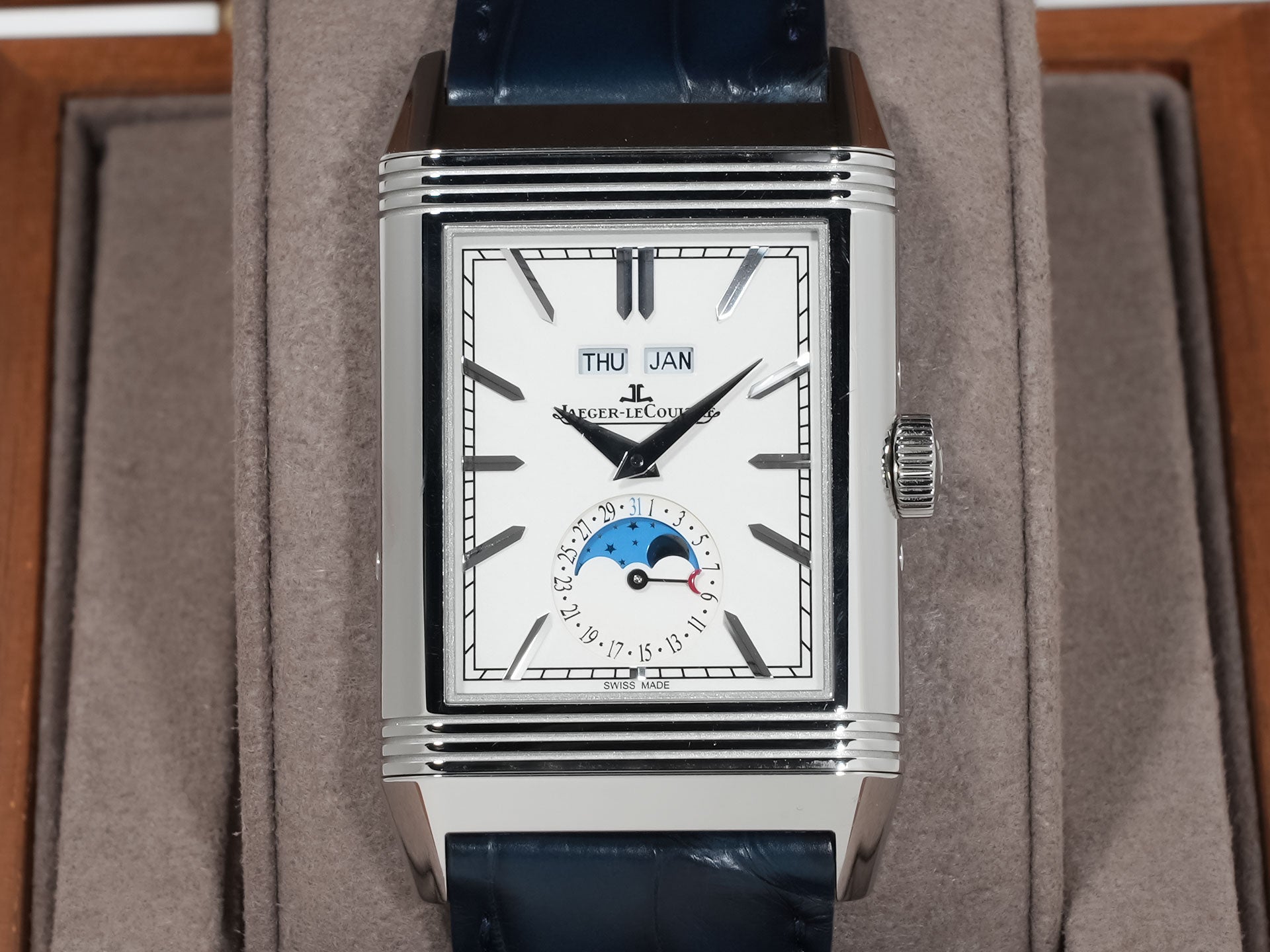 Jaeger-LeCoultre Reverso Tribute Duo Ref. Q3918420 Stainless Steel Silver with Blue Dial Pre-owned 342p4e8a