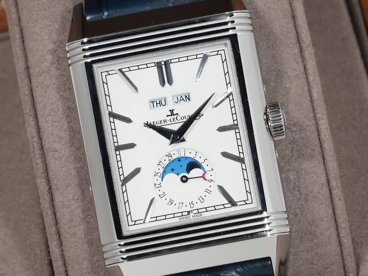 Jaeger-LeCoultre Reverso Tribute Duo Ref. Q3918420 Stainless Steel Silver with Blue Dial Pre-owned 342p4e8a