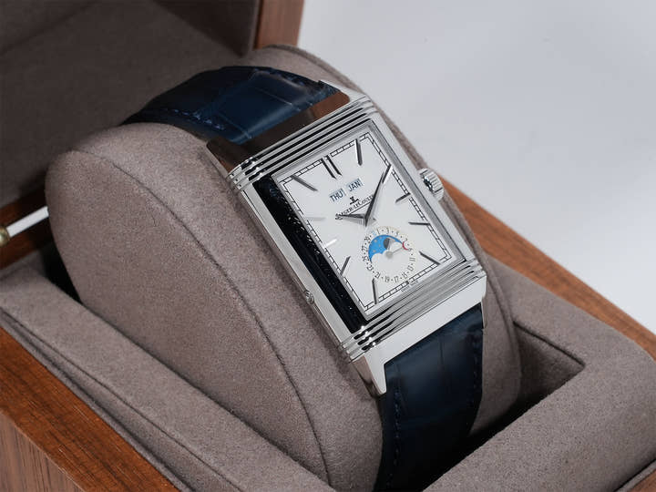 Jaeger-LeCoultre Reverso Tribute Duo Ref. Q3918420 Stainless Steel Silver with Blue Dial Pre-owned 342p4e8a