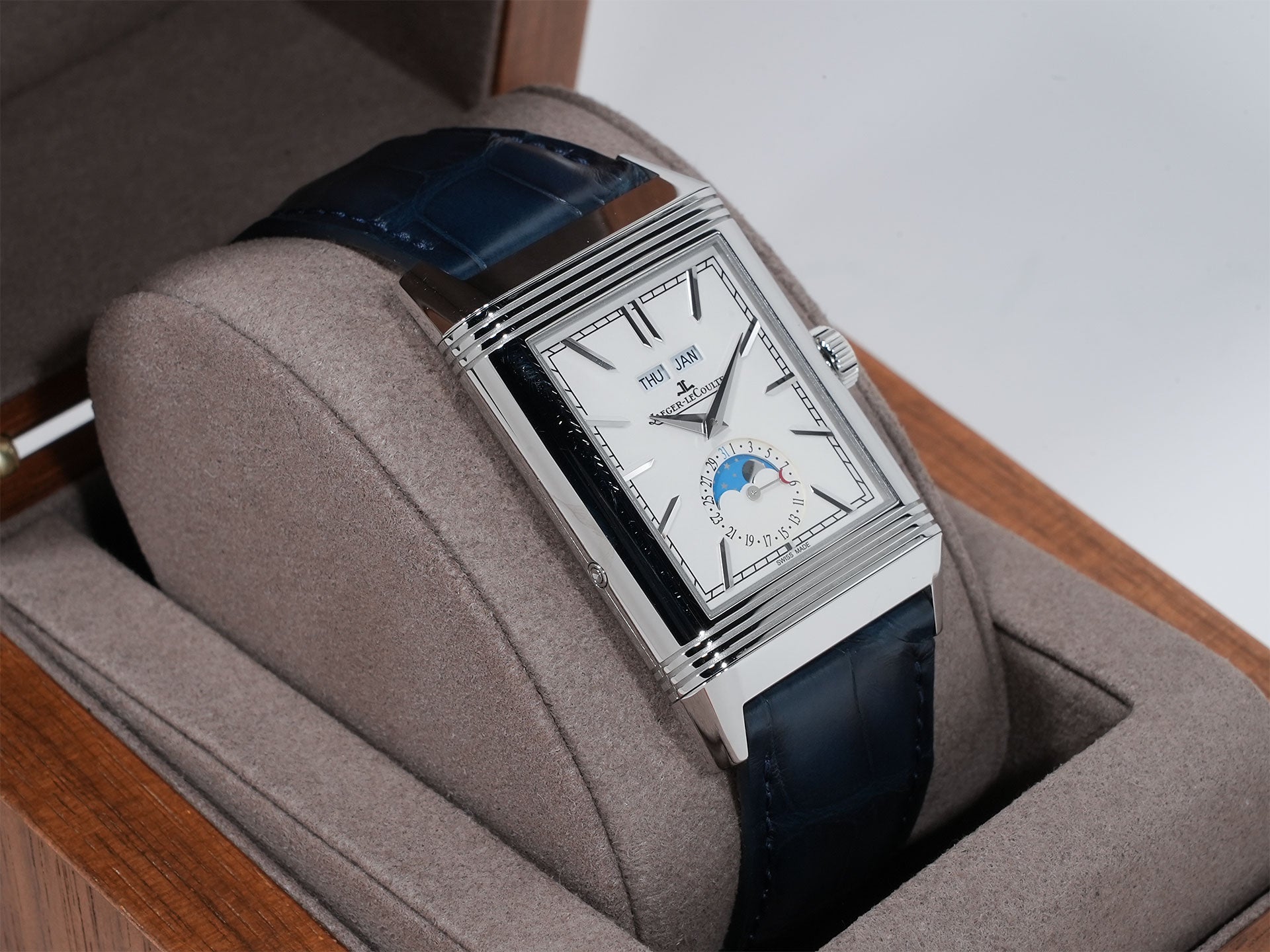 Jaeger-LeCoultre Reverso Tribute Duo Ref. Q3918420 Stainless Steel Silver with Blue Dial Pre-owned 342p4e8a