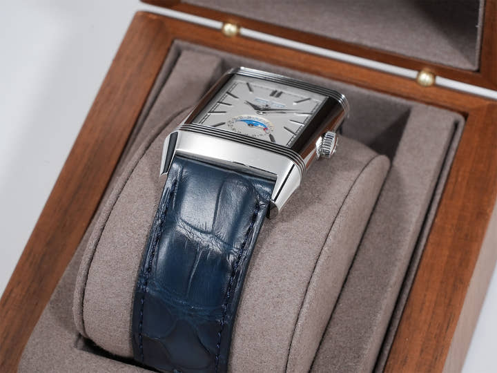 Jaeger-LeCoultre Reverso Tribute Duo Ref. Q3918420 Stainless Steel Silver with Blue Dial Pre-owned 342p4e8a