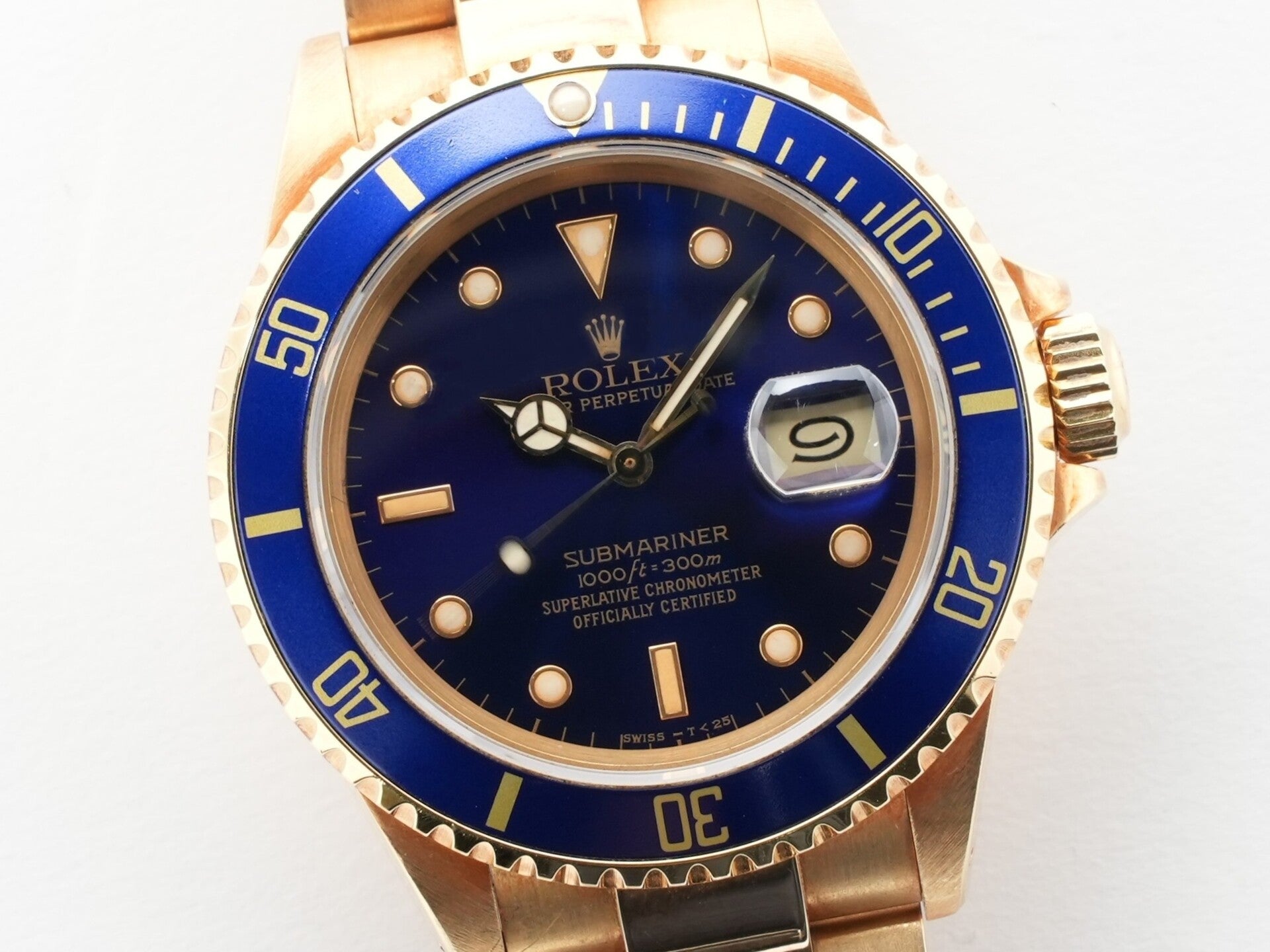 Pre-owned Rolex Submariner Date Ref. 16618 Yellow Gold Blue Dial (eg8xjrni)